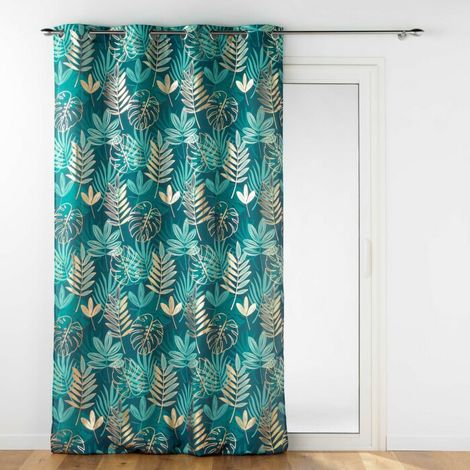 Rideau déco à oeillets 140 x 260 cm polyester imprimé Ornella Emeraude (1/3)