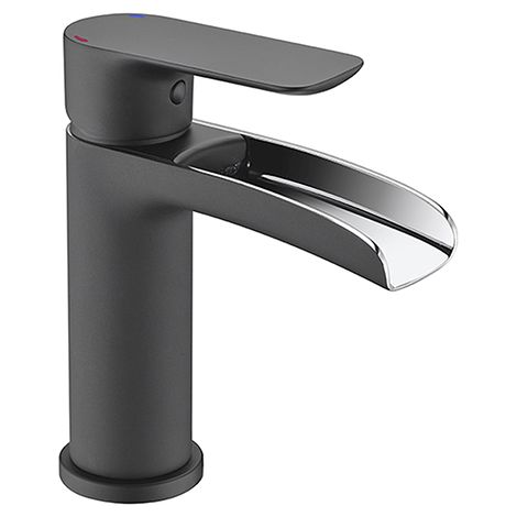 Edouard Rousseau – Mitigeur de lavabo KEYEO noir/chromé – Mécanisme cartouche céramique Ø 25 mm – Bec fixe – Hauteur 157 mm – Flexibles inox inclus (1/3)
