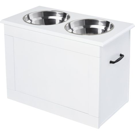 Ciotole per Cani Grandi Rialzate 60x30x41 cm in Acciaio Inox e MDF Bianco (1/5)