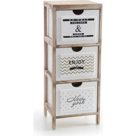 Cómoda de madera decorada 30 x 24 x 74 cm con tres cassetti autoportati