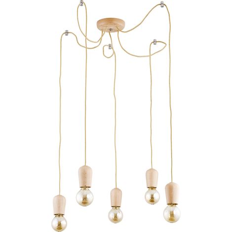 Suspension moderne bois clair cordes 5xE27 15W RUG Alfa (1/2)