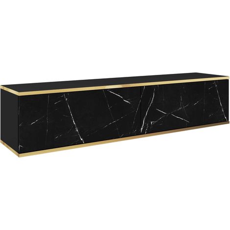 Selsey MUCALMA - Meuble TV - 135 cm - marbre noir avec inserts dorés (1/3)