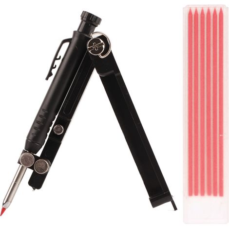 Scie à tracer multifonction en alliage d'aluminium pour menuiserie, crayon de chantier rouge avec recharges, outil de traçage et marquage (1/5)