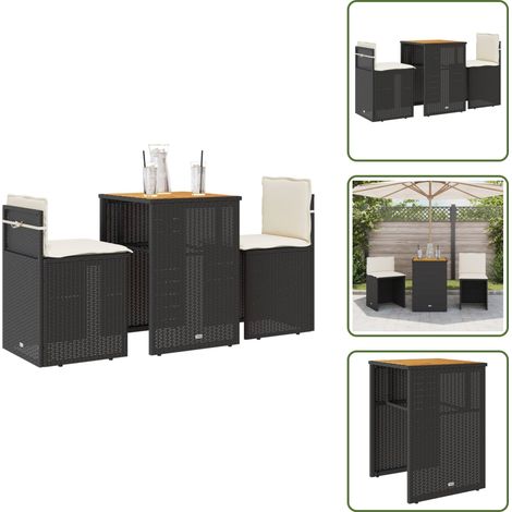 Ensemble de bistro 3 pcs avec coussins noir résine tressée - Salon De Jardin - Ensemble De Bistro - Meuble De Jardin - Mobilier Extérieur - Résine Tressée (1/5)