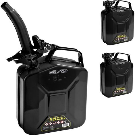 Lot de 3 Jerricans - Bidon à Carburant 5L en Métal Noir. Certifié UN (ONU) et sécurisé (1/4)