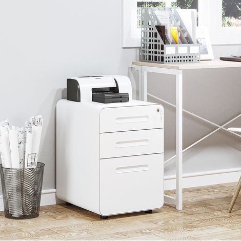 Cassetto mobile da ufficio 39x48x59 cm in acciaio bianco, 3 cassetti, salvaspazio – MEUBLIV (1/5)
