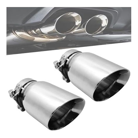 Embouts D'échappement, Échappement de Voiture en Acier Inoxydable de 170 mm avec Conception à Double Paroi Embout de Silencieux Biseauté avec Sortie de 102 mm et Entrée 63 mm (Argent) (1/5)
