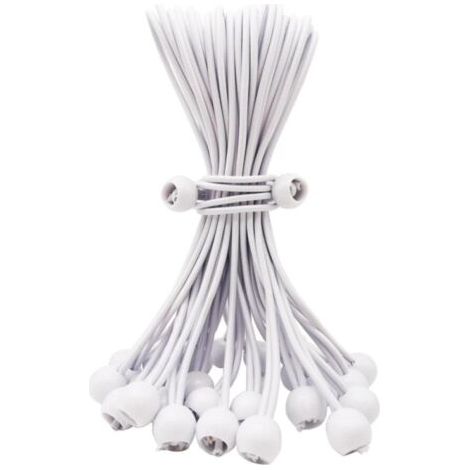BUNTHAUS (blanc)Lot de 25 tendeurs élastiques avec boule, 25,4 cm, accessoires de tente d'extérieur robustes pour bâche de camping, auvent et fixations (1/5)