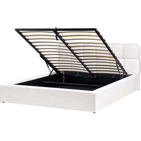 Cama moderna con almacenaje de tela blanco crema 160 x 200 cm Baston