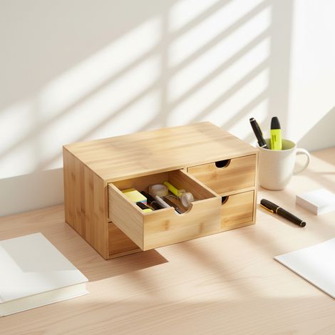 YISSALE-Schreibtisch-Organizer mit 4 Schubladen - vielseitige Tischaufbewahrungsbox für Kosmetik, Bücher, Schmuck und Tee, mit seitlicher Notiztafel für Erinnerungen, ideal für Büro, Studium, Schlafzi (1/5)