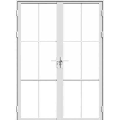 Blocco porta reversibile a due battenti  2 x H204 x L83 cm in Alluminio e Vetro temperato Bianco - SEROTO