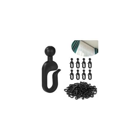 100 Pièces Crochets Rideaux Pergola, 40x18mm Noir Plastique Antirouille à Glissement Fluide, Rideau Pour Pergola avec Anneaux Invisibles - Accessoires D'extérieur Résistants au Vent pour Mousti