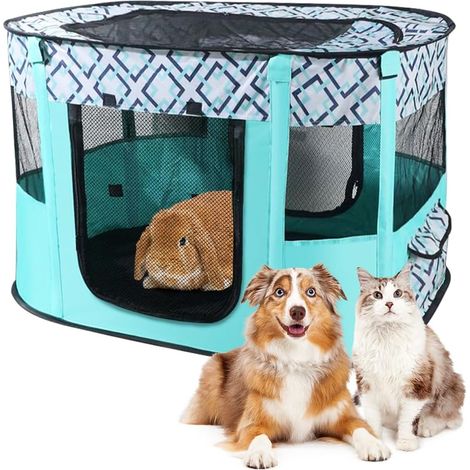 Parc pliable pour chiots et animaux de compagnie en tissu Oxford, tente rectangulaire pour chiens, lapins, cochons d'Inde et chats pour l'intérieur ou l'extérieur, 70x55x40 cm vert clair (1/5)