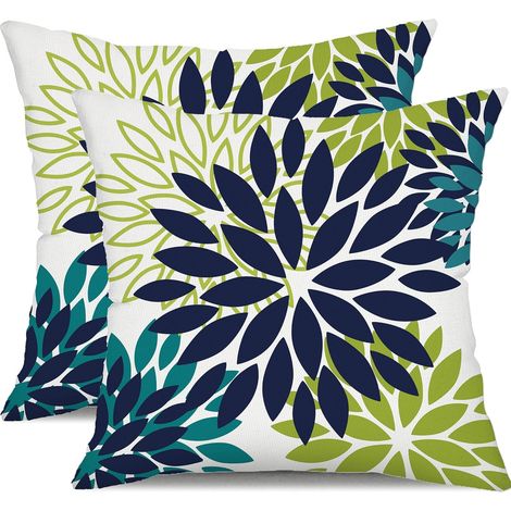 Taie d'oreiller bleu marine à fleurs, taie d'oreiller pour coussin de canapé de salon, taie d'oreiller en polyester à fleurs, 4545CM, 2 pièces (1/5)