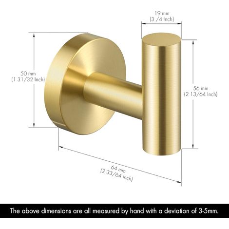 Gancio per asciugamani da bagno, ganci da parete, appendiabiti per cucina, acciaio inossidabile SUS304, oro spazzolato (1/4)
