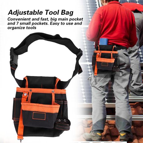 Sacoche à outils ceinture à 8 poches, pochette portable réglable, sac d'électricien (noir, bordure orange) (1/5)
