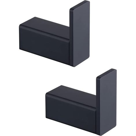 Ganchos para toallas de baño (2 unidades, acero inoxidable SUS304, estilo cuadrado, color negro)