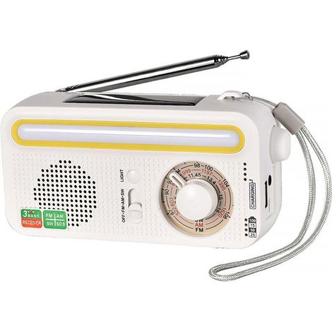 Filiyano-Radio d'urgence multifonctionnelle à manivelle, rechargeable solaire et USB, AMFMSW, mise à niveau facile, blanche. (1/5)