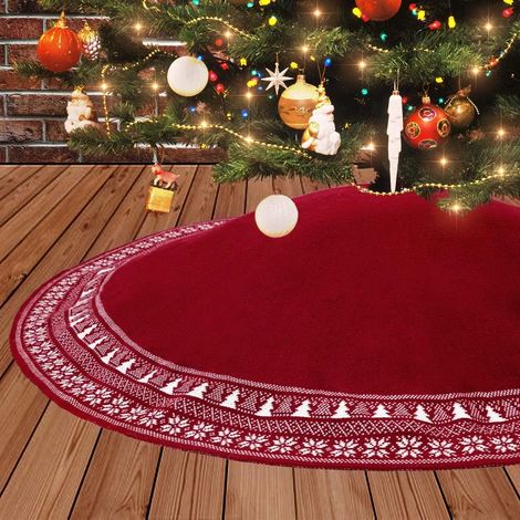 Tapis de sapin de Noël tricoté de 92 cm (36 po) avec flocons de neige, épais, style rustique, décoration de Noël (1/5)