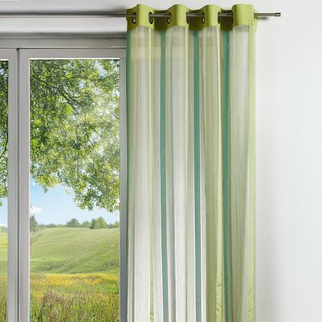 Voilage organza à rayures verticales et parement Vert clair 140x260 cm