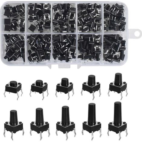 200PCS Tactile Push Button,Switch Micro momentané Tact Assortiment,Interrupteurs à Bouton-Poussoir Tactiles 6x6x4,3/5/6/7/8/9/10/11/12/13 mm (1/5)