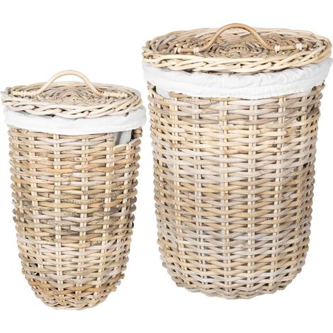 vidaXL Laundry Basket with Lid 2 pcs Natural Grey Kubu Rattan (1/4)