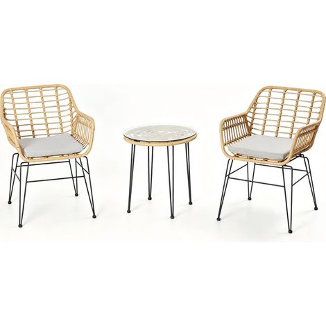 Conjunto de jardín con 2 sillones y mesa baja con efecto de mimbre natural GALICIA