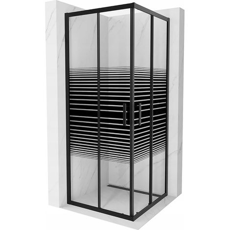 Cabine de douche carrée Silla, paroi de douche 80x80 cm en verre sérigraphié, installation facile, design moderne, Noir