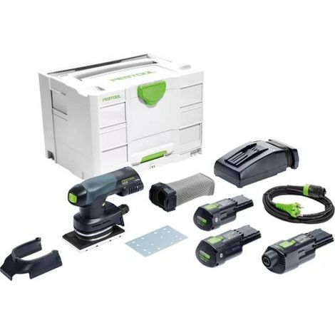 Juego de lijadora vibratoria híbrida RTSC 400 3.0 I-SET - FESTOOL - con 2 baterías 18V 3.0Ah - cargador - accesorios - Systainer - 578133