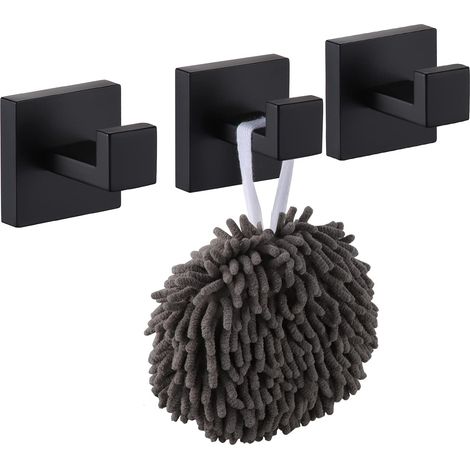 Pack of 3 Bathrobe and Towel Hooks, Stainless Steel Hooks and Pegs for Home Bathroom Hardware, Wall Mounted, Matte Black (1/5)