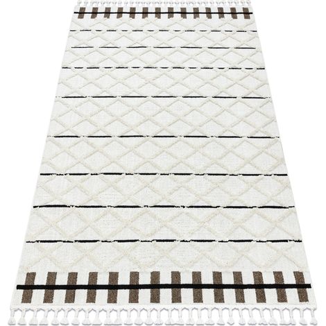 Carpet SEVILLA Y611A trellis, diamonds brown / white Fringe Berber Moroccan shaggy white 80x150 cm
