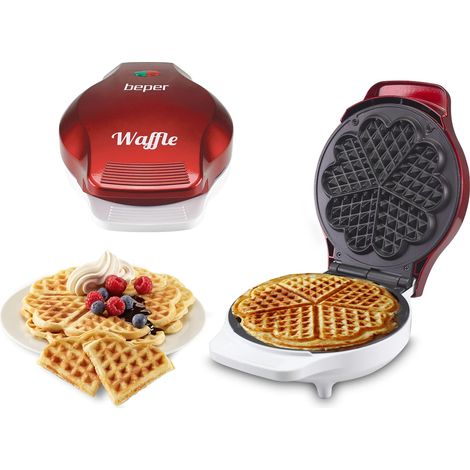 Beper - Piastra per Waffle, Cialdiera, 5 Waffle Alla Volta, Piastra Antiaderente 18cm, 800-100W - Rosso/Bianco (1/5)
