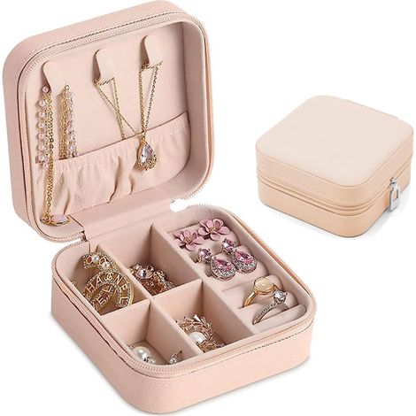 Boîte à Bijoux Voyage Rose Boîte de Rangement de Bijoux Coffret à Bijoux Petite Boîte à Bijoux pour Bagues Boucles d'oreilles Collier Bracelets (1/5)