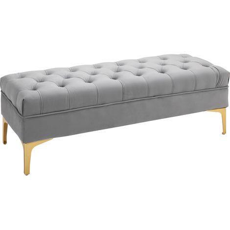 Banc de rangement en velours gris clair avec pieds surélevés 118x45x42 cm pour chambre et entrée (1/5)