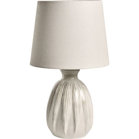 Lámpara de mesa escandinava de estilo moderno base de cerámica pantalla de lino en forma de tambor beige claro Aguan (1/5)