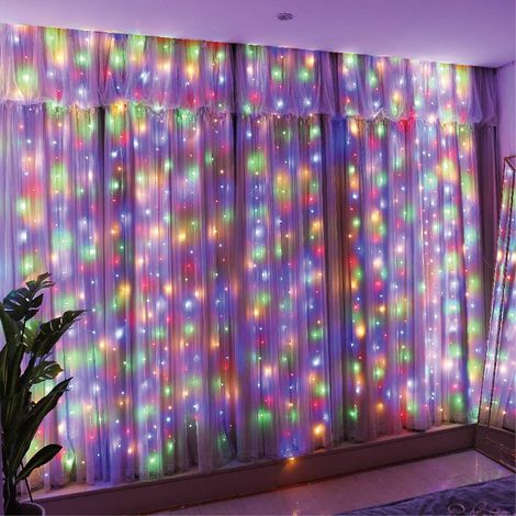 300LED Guirlande Lumineuse Rideau, 3x3m USB, 8 Modes Télécommande, Pour Noël, Mariage, Anniversaire, Fenêtre, Maison,Multicolore (1/5)