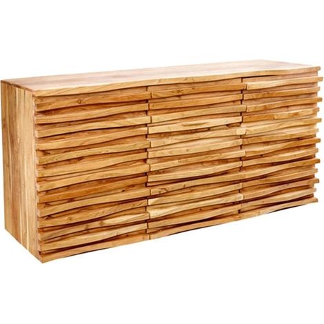 Buffet SAVANA 160 cm en bois massif d'acacia verni – 2 portes, 3 tiroirs et façades sculptées (1/5)