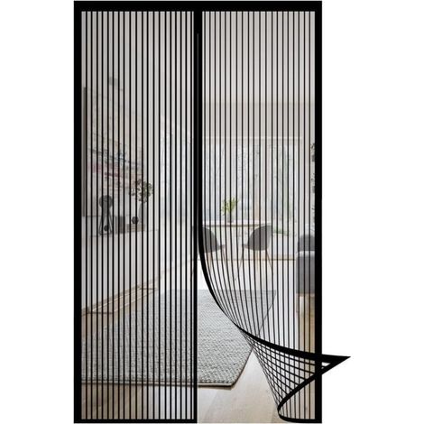 Moustiquaire de porte, 120 x 210 cm, anti-insectes, durable, anti-déchirure, pour cuisine, chambre, salle climatisée, noire (1/4)