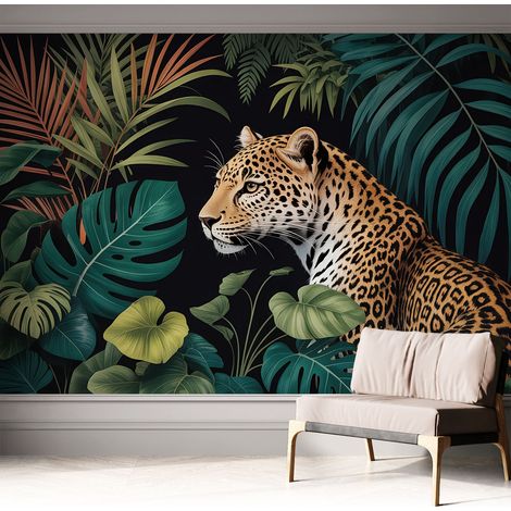 Tapete Selbstklebend - abwaschbar - trendige Wanddeko - elegant Fototapete Exotischer Leopard 312x219 cm (1/5)