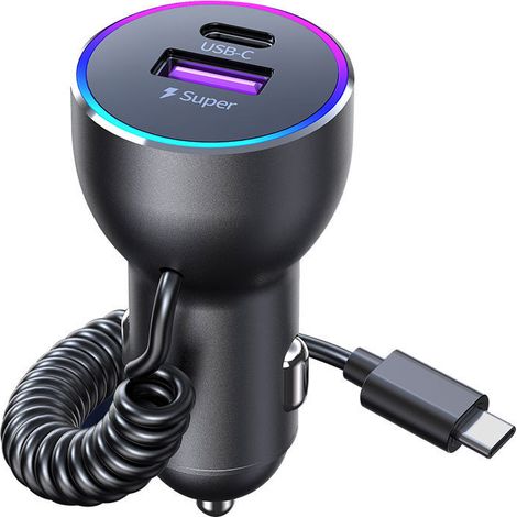 Automotive Super Fast Charging Metal Casing Compatible with Apple, Huawei, Samsung PD 30W Car Charger - K16C - Black (1/4)
