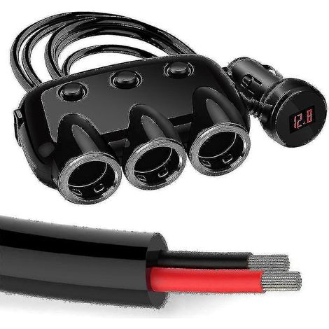 Adaptateur allume-cigare 3 prises pour voiture avec double port USB (1/5)