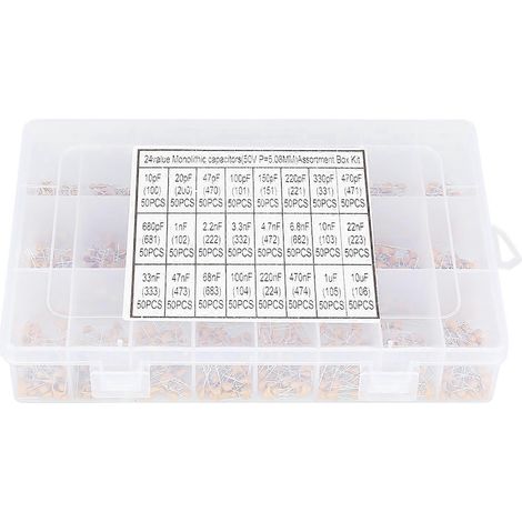 Sortiment mit 1200 monolithischen Keramikkondensatoren (24 Werte, 50 V, 10 pF–10 µF)