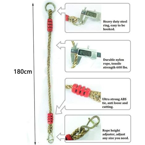 Cordes de balançoire réglables en nylon militaire – Capacité 600 lb par corde – Mousquetons en acier inoxydable – Longueur 1,8 m
