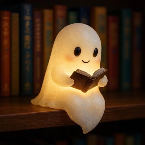 Niedliche Geister-Leselampe, Halloween-Nachtlicht, warme LED-Figur für Heimdekoration, Regal und Kamin, batteriebetrieben, Schlafzimmer, Party (15,5 cm) (1/5)