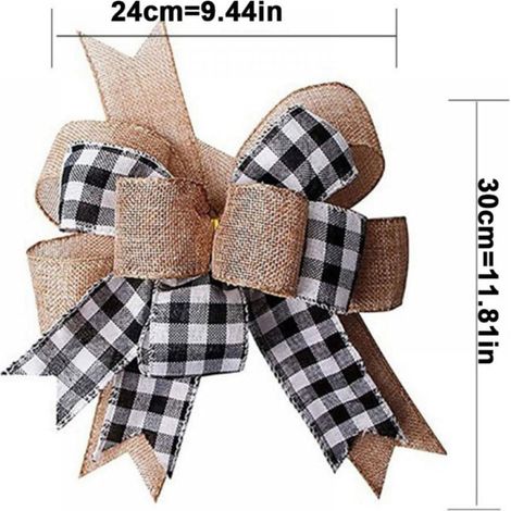 Nœud Papillon En Toile De Jute - Motif Carreaux Buffalo Noir Et Blanc - Pour Décoration De Porte, Couronne De Noël, Arbre De Noël Ou Mariage - 24 X 30 Cm (1/5)