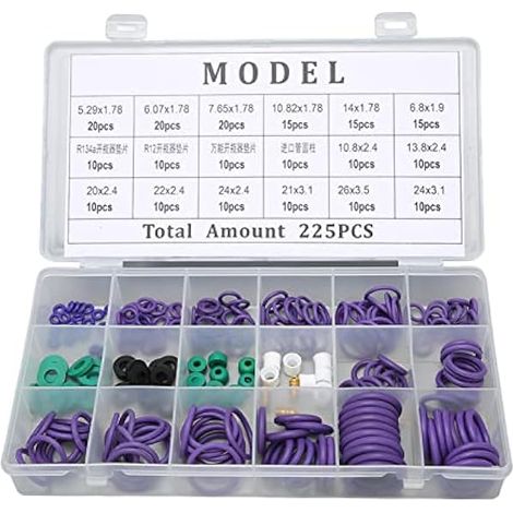 Tbest Kit de Joints Toriques Universels, 225 Pièces de Joints Toriques pour Climatiseur de Voiture, Assortiment de 14 Tailles avec Entretoise de Rondelle pour L'industrie des Hines (1/4)