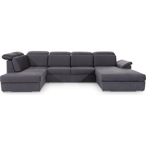 Sofá panorámico convertible MAJESTA 5 plazas gris – ángulo derecho con baúl – versión 2 (1/5)