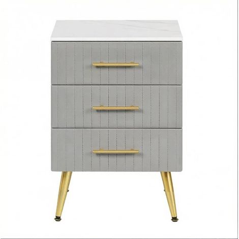 CHICFURN Comodino 40,5 x 41 x 60 cm in MDF grigio, 3 cassetti, effetto marmo (1/5)