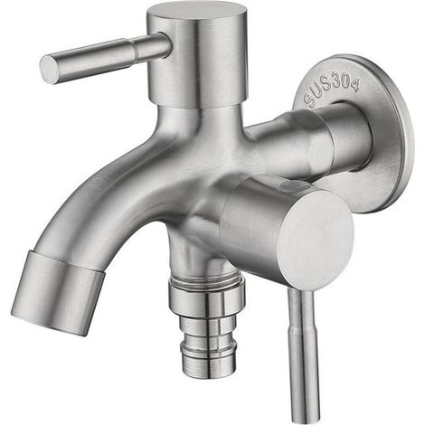 Robinetterie De Jardin Double - Robinet Extérieur En Acier Inoxydable 1/2 Pouces - Pour Jardin Maison Industrie - 1 Pièce (1/5)