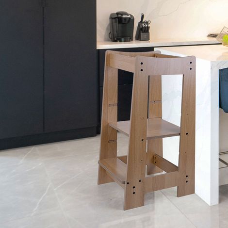 Lernturm Küchenhelfer für Kinder Holz Kinderschemel Tritthocker 3 Stufen höhenverstellbar, leicht zu reinigen, stabil, LxBxH 32x42x80 cm